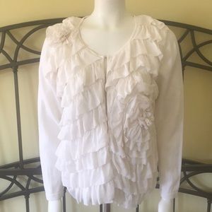 Michael Simon Ivory Ruched Sweater With a Pretty 3D Floral Embellishment Size XL